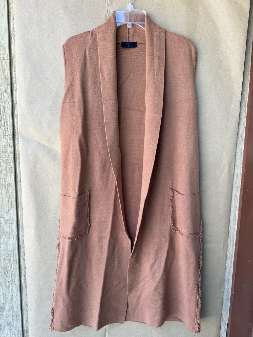 Tahari Open Front Long Duster Cardigan Vest - Tan - One Size
